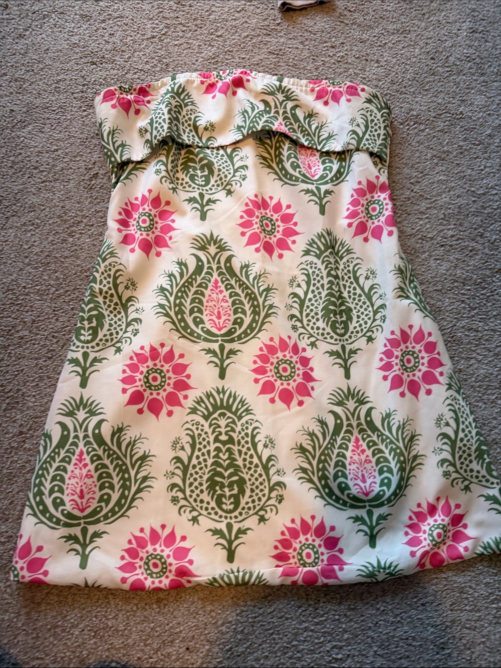 FANCY Strapless Floral Print Dress in Pink & Green